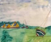 Peinture sur soie : Le bateau : Aelita VOZNONITE DUNDIENE, Lithuanie